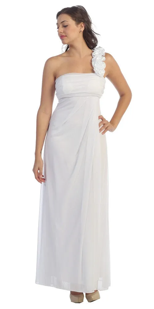 Eureka 1701 Rosette Strapped One Shoulder Long Dress