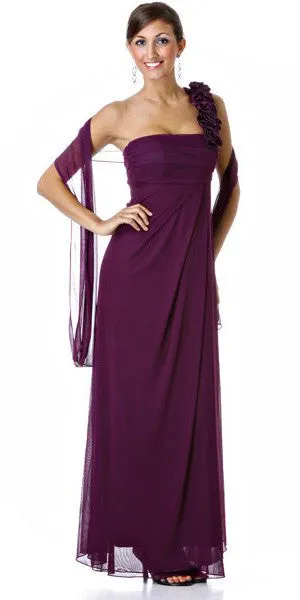 Eureka 1701 Rosette Strapped One Shoulder Long Dress