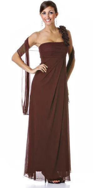 Eureka 1701 Rosette Strapped One Shoulder Long Dress