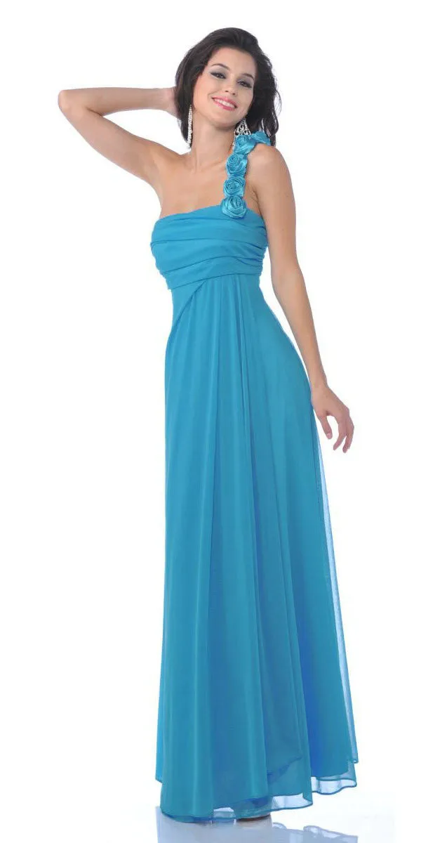 Eureka 1701 Rosette Strapped One Shoulder Long Dress