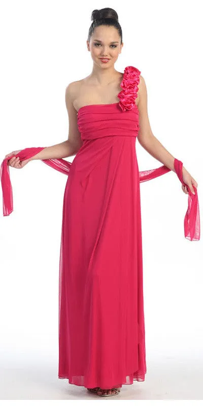 Eureka 1701 Rosette Strapped One Shoulder Long Dress
