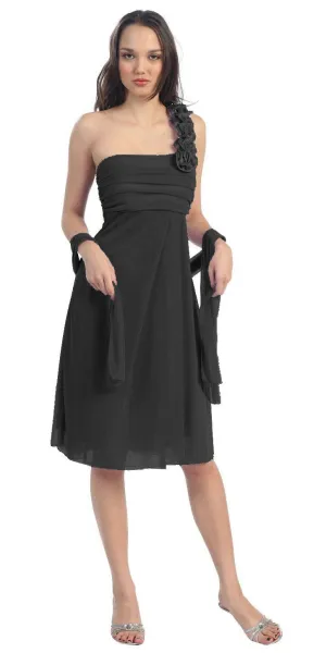 Eureka 1801 One Shoulder Knee Length Chiffon Dress