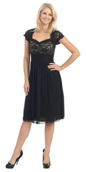 Eureka 2035 Queen Anne Neck Lace Bodice Knee Length Dress