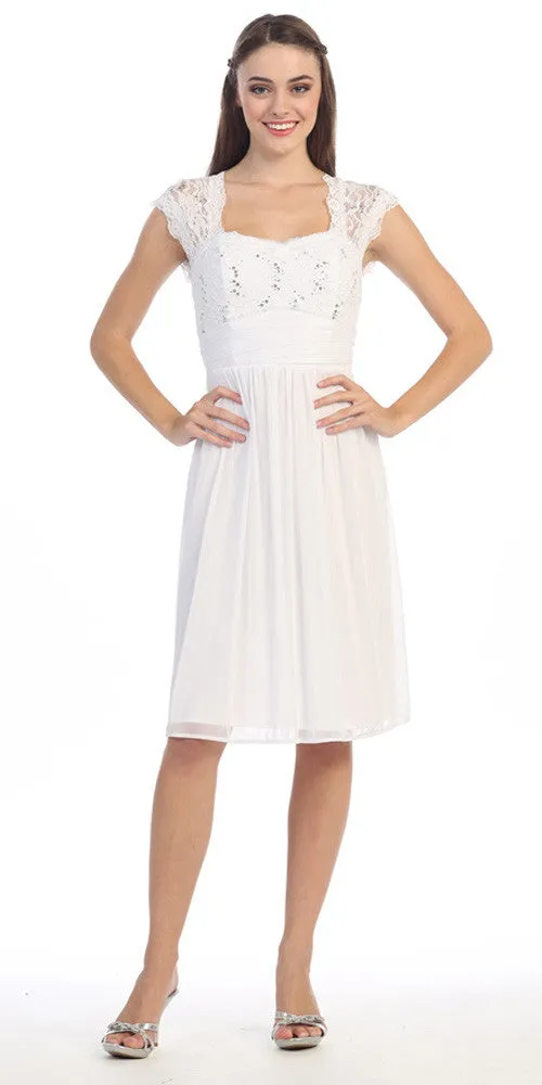 Eureka 2035 Queen Anne Neck Lace Bodice Knee Length Dress