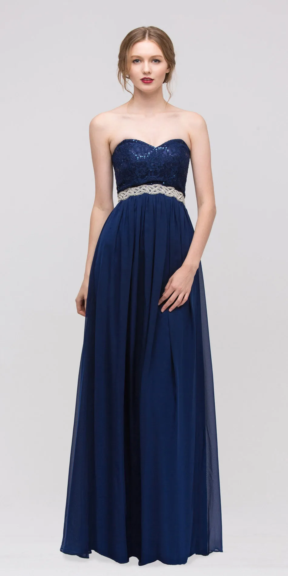 Eureka 2067 A-Line Chiffon Corset Back Dress Lace Bodice Empire