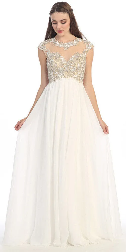 Eureka 3052 Stunning Cap Sleeve Chiffon Long Dress A-Line
