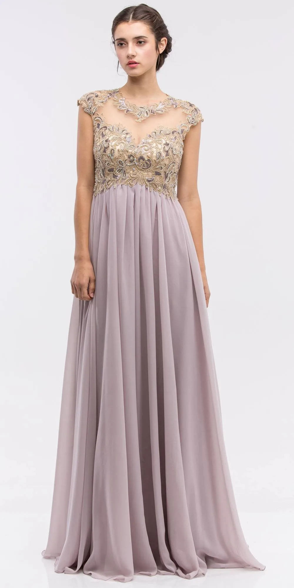 Eureka 3052 Stunning Cap Sleeve Chiffon Long Dress A-Line