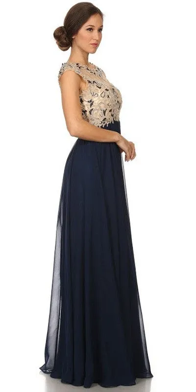 Eureka 3052 Stunning Cap Sleeve Chiffon Long Dress A-Line