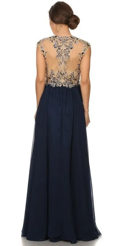 Eureka 3052 Stunning Cap Sleeve Chiffon Long Dress A-Line