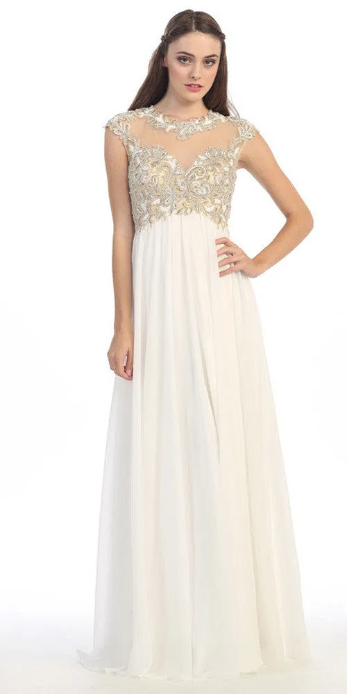 Eureka 3052 Stunning Cap Sleeve Chiffon Long Dress A-Line