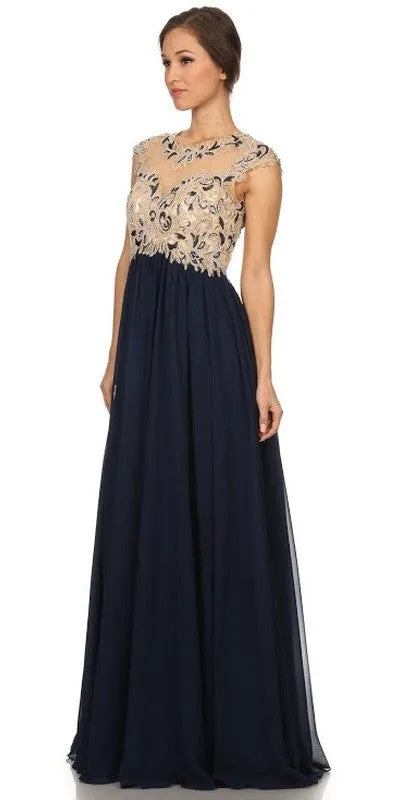 Eureka 3052 Stunning Cap Sleeve Chiffon Long Dress A-Line