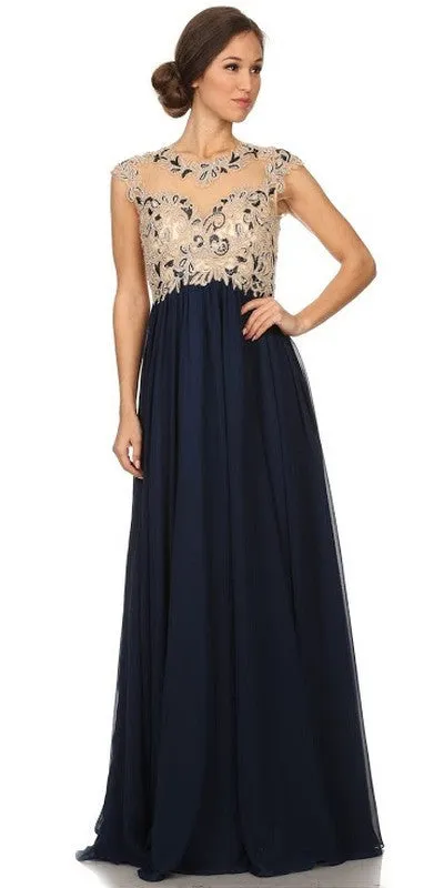 Eureka 3052 Stunning Cap Sleeve Chiffon Long Dress A-Line