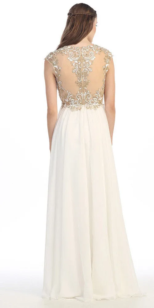 Eureka 3052 Stunning Cap Sleeve Chiffon Long Dress A-Line