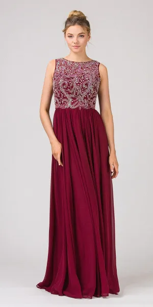 Eureka 4611 Beaded Floor Length Chiffon Dress Cut-Out Back