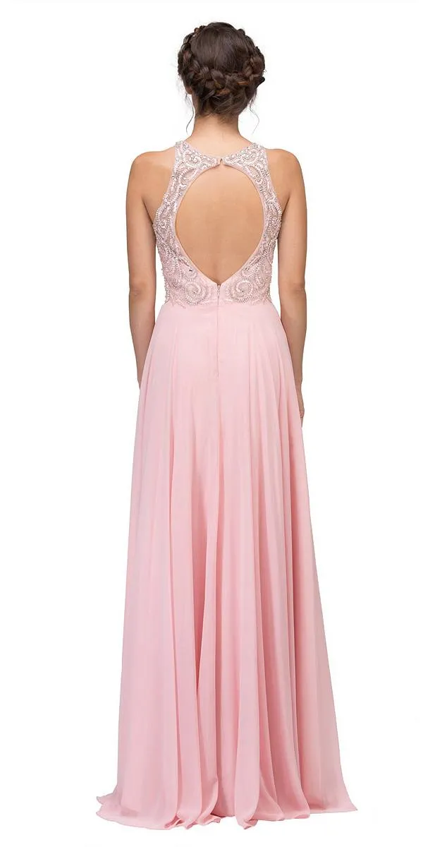 Eureka 4611 Beaded Floor Length Chiffon Dress Cut-Out Back