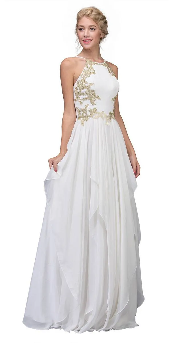 Eureka 6036 A-line Tiered Long Dress Appliqued Bodice