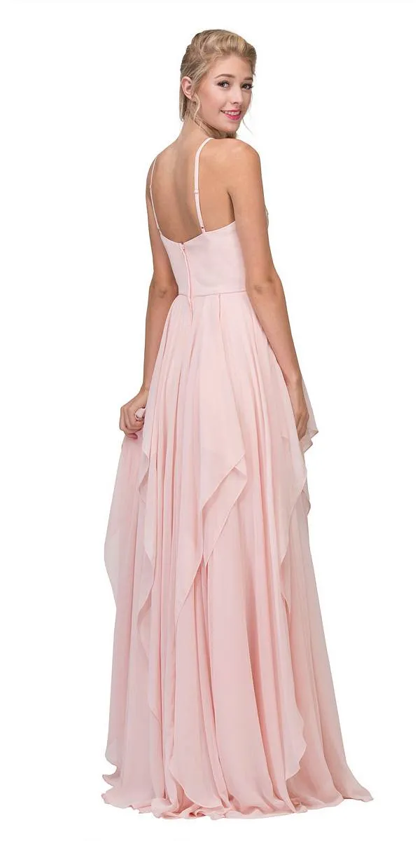 Eureka 6036 A-line Tiered Long Dress Appliqued Bodice