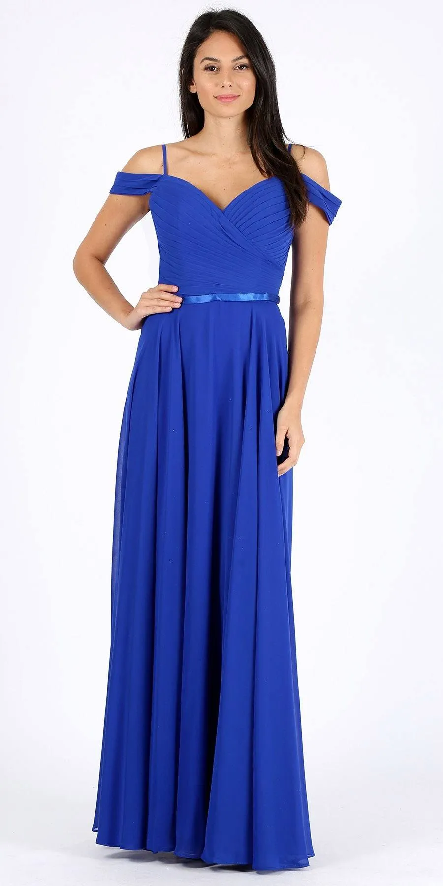 Eureka 7611 Cold-Shoulder Long A-Line Chiffon Dress