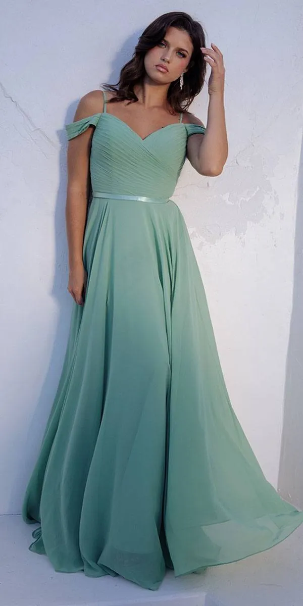 Eureka 7611 Cold-Shoulder Long A-Line Chiffon Dress