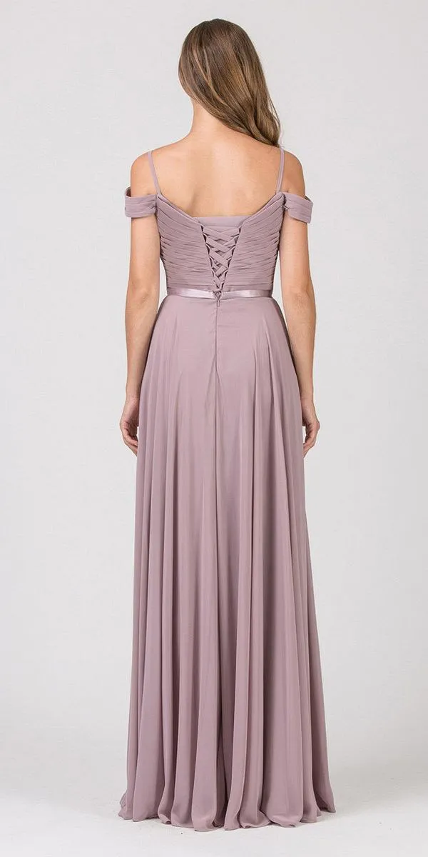 Eureka 7611 Cold-Shoulder Long A-Line Chiffon Dress