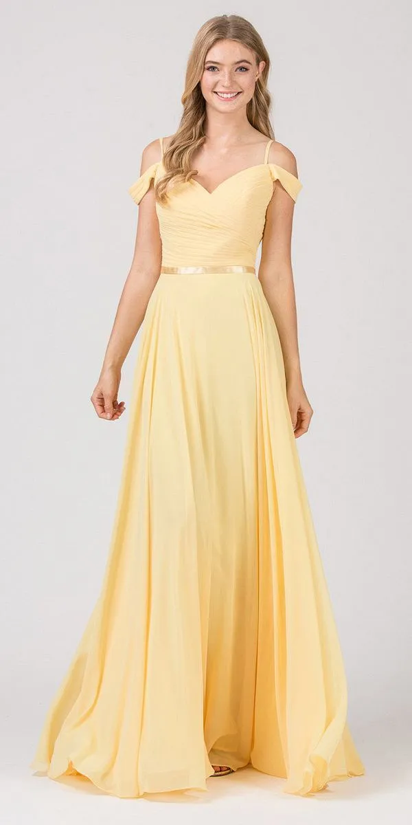 Eureka 7611 Cold-Shoulder Long A-Line Chiffon Dress