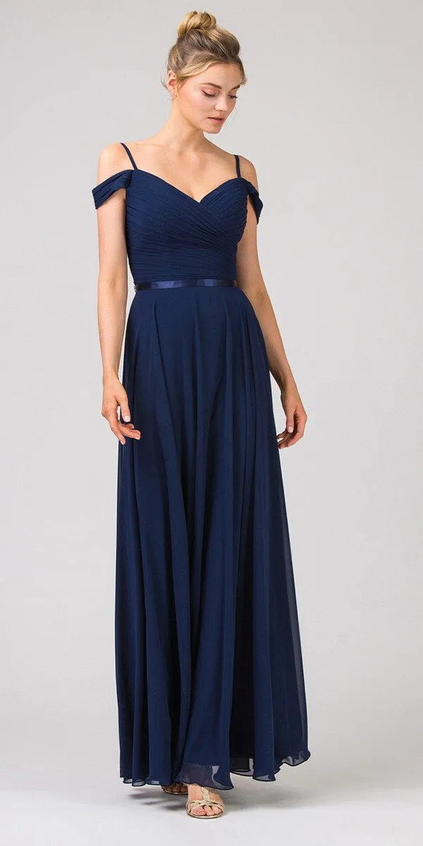 Eureka 7611 Cold-Shoulder Long A-Line Chiffon Dress