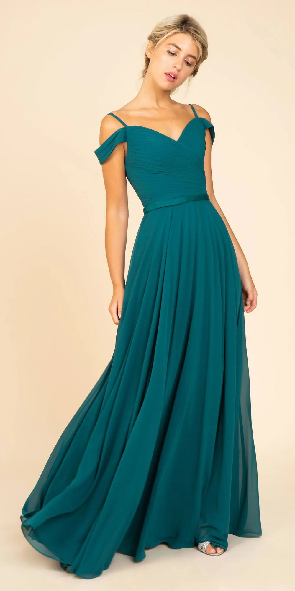 Eureka 7611 Cold-Shoulder Long A-Line Chiffon Dress
