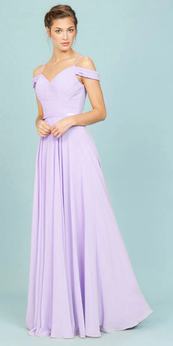 Eureka 7611 Cold-Shoulder Long A-Line Chiffon Dress