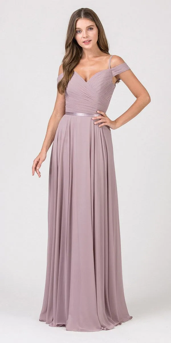 Eureka 7611 Cold-Shoulder Long A-Line Chiffon Dress