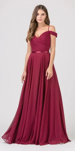 Eureka 7611 Cold-Shoulder Long A-Line Chiffon Dress