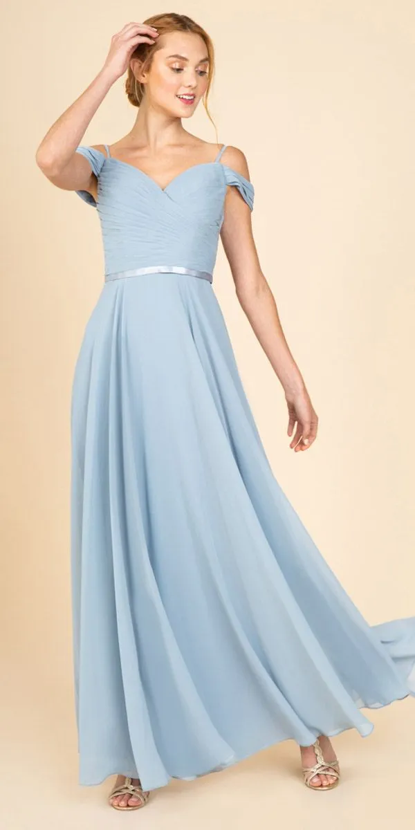 Eureka 7611 Cold-Shoulder Long A-Line Chiffon Dress