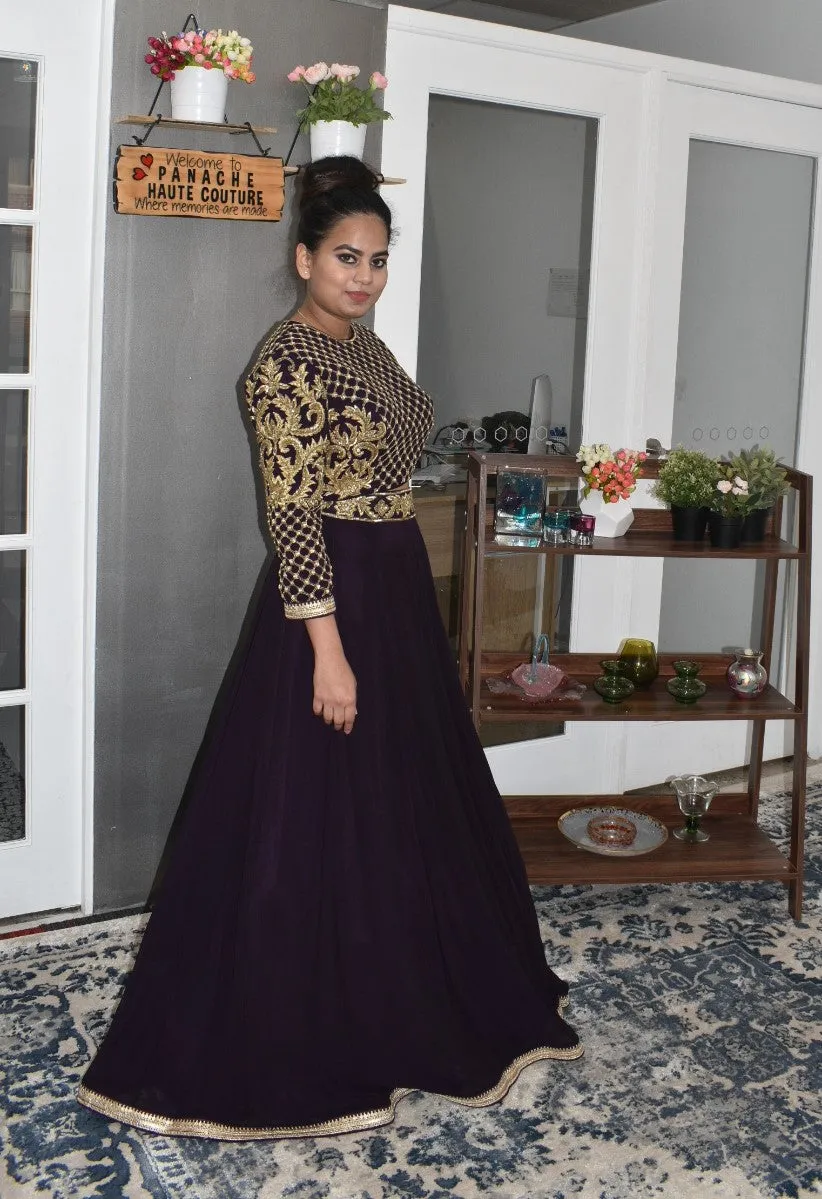 Exclusive Embroidered Party-wear Violet lehenga for a bold woman