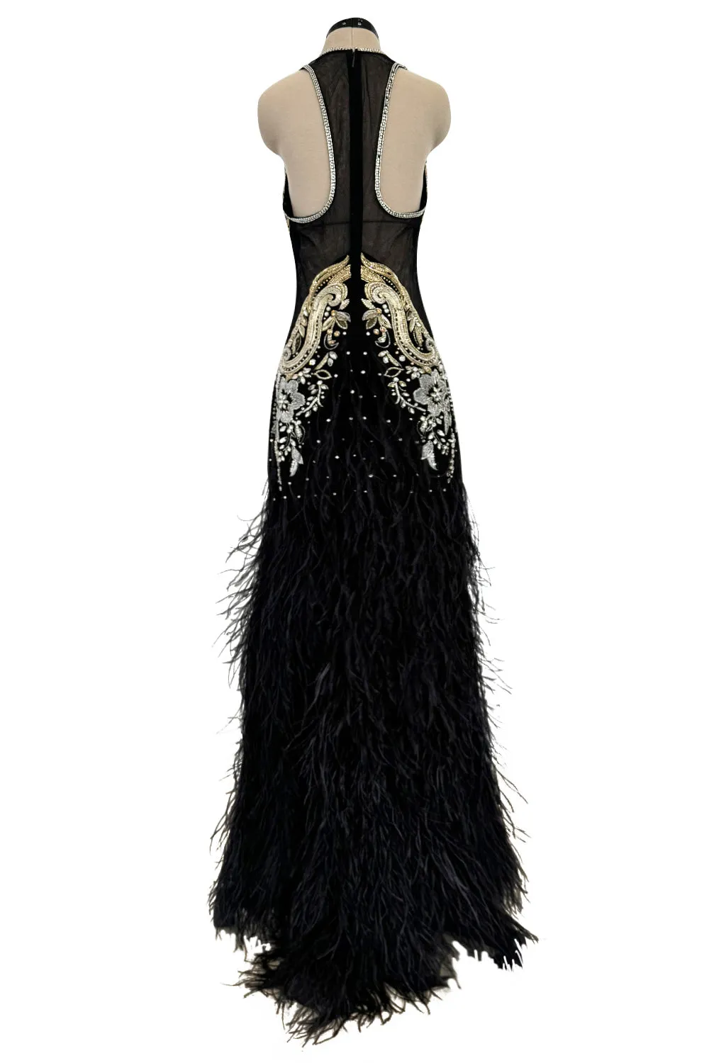 Extraordinary 2015 Roberto Cavalli Runway Feather & Net Dress w Bead & Sequin Detailing