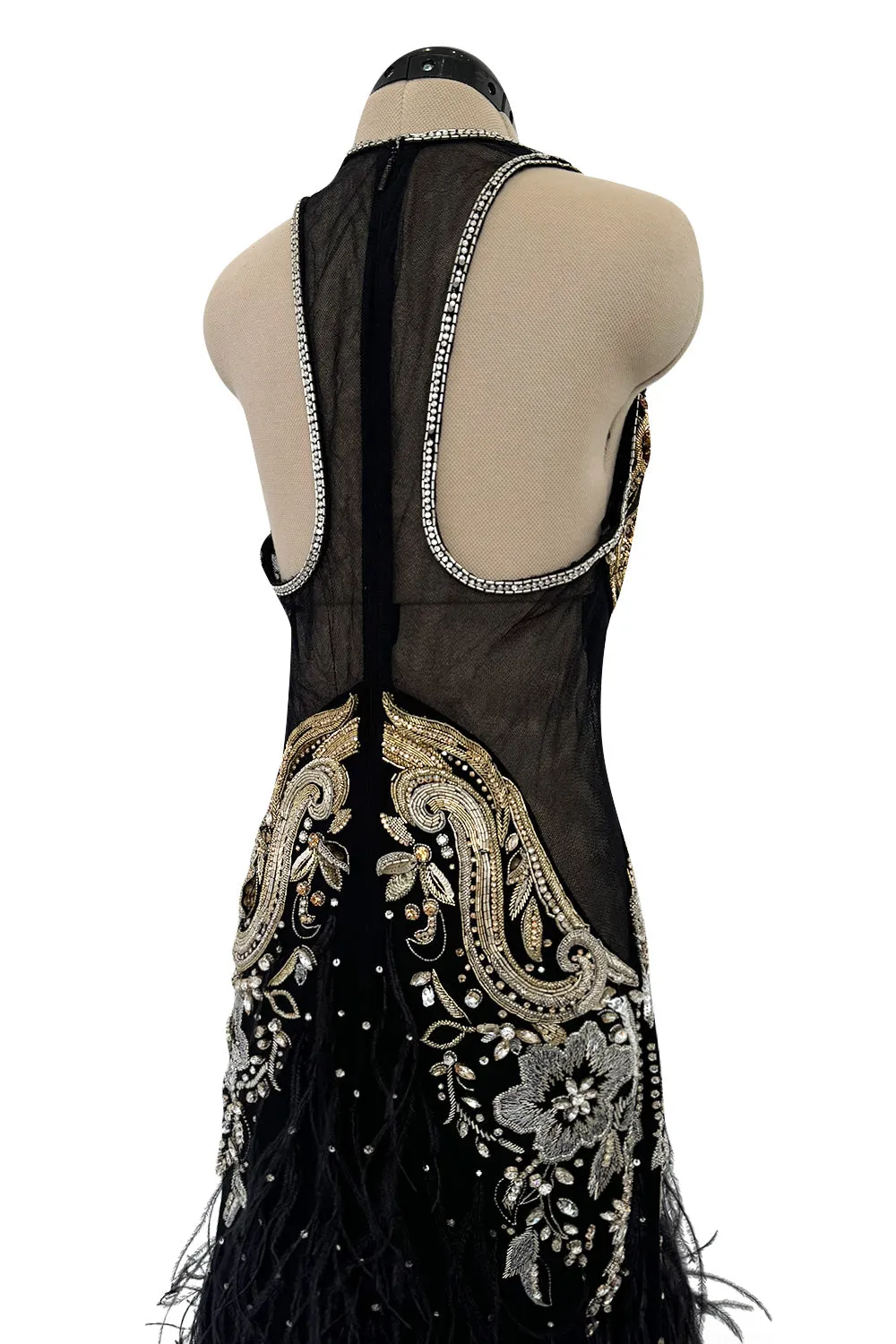 Extraordinary 2015 Roberto Cavalli Runway Feather & Net Dress w Bead & Sequin Detailing