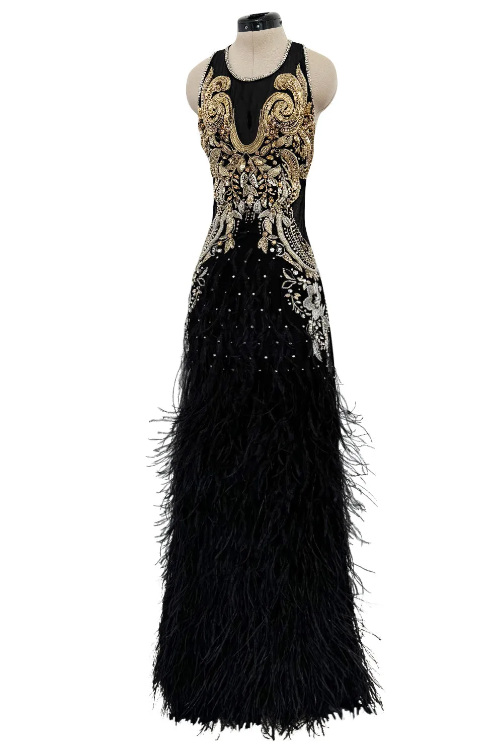 Extraordinary 2015 Roberto Cavalli Runway Feather & Net Dress w Bead & Sequin Detailing