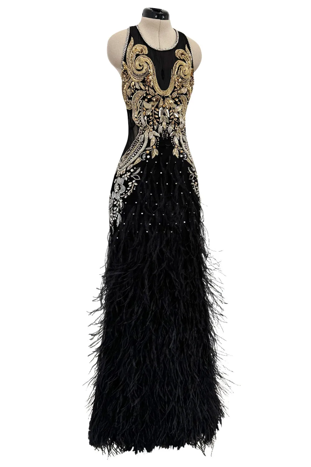 Extraordinary 2015 Roberto Cavalli Runway Feather & Net Dress w Bead & Sequin Detailing