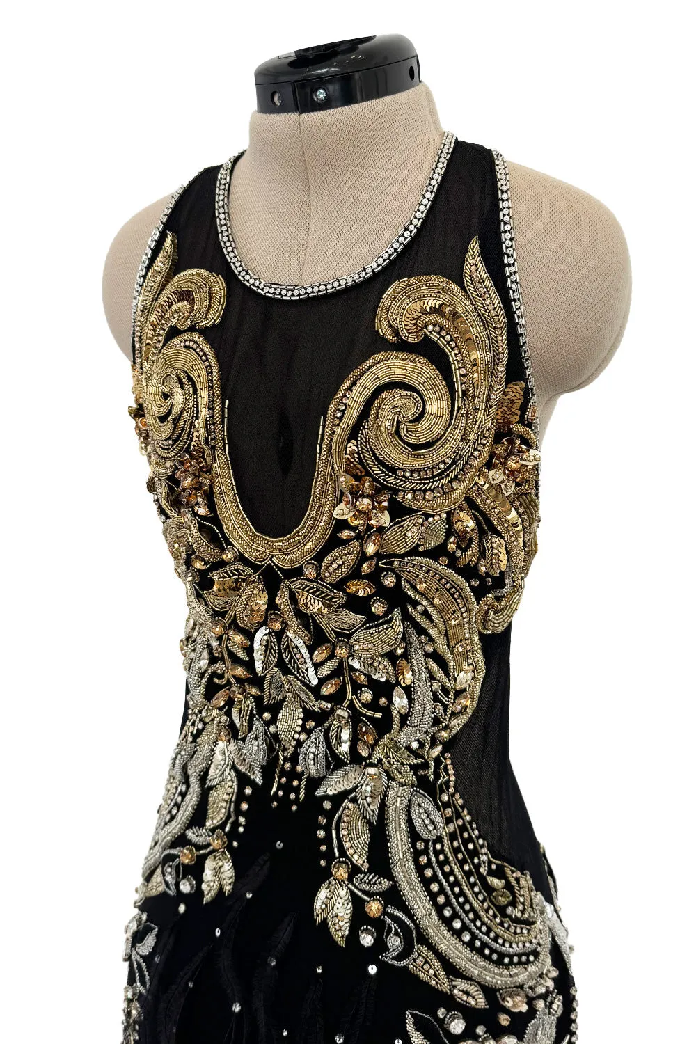 Extraordinary 2015 Roberto Cavalli Runway Feather & Net Dress w Bead & Sequin Detailing