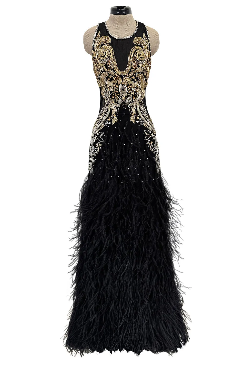 Extraordinary 2015 Roberto Cavalli Runway Feather & Net Dress w Bead & Sequin Detailing