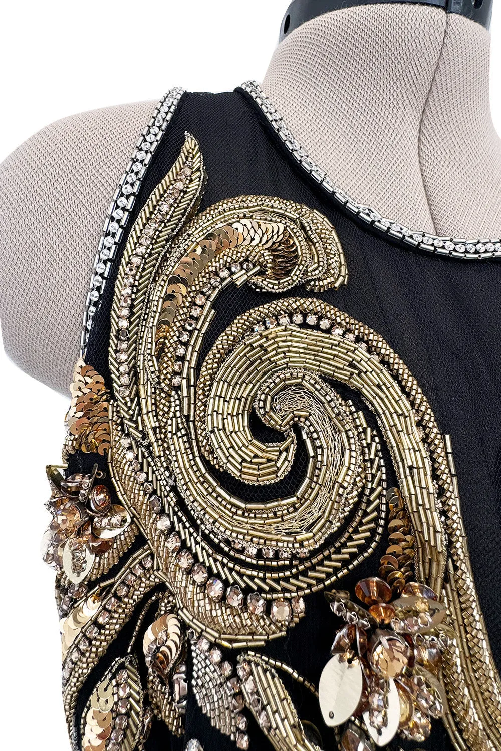 Extraordinary 2015 Roberto Cavalli Runway Feather & Net Dress w Bead & Sequin Detailing