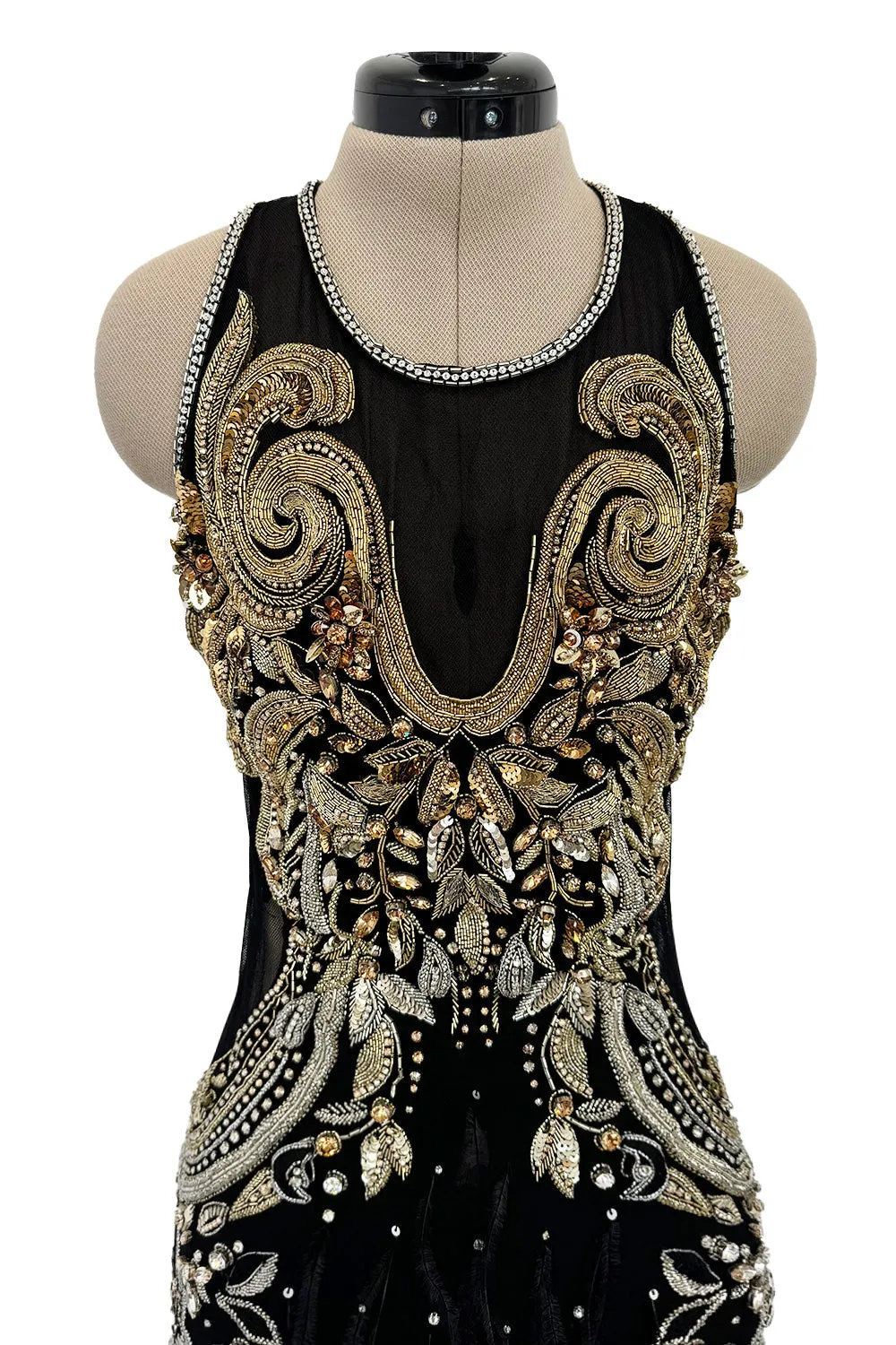 Extraordinary 2015 Roberto Cavalli Runway Feather & Net Dress w Bead & Sequin Detailing