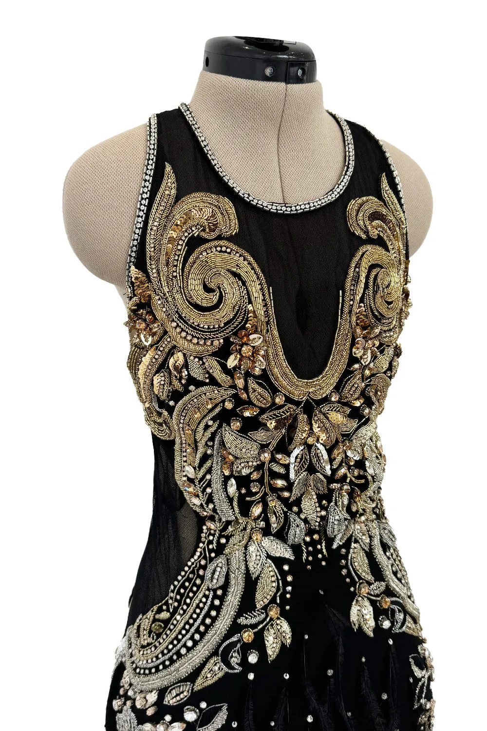 Extraordinary 2015 Roberto Cavalli Runway Feather & Net Dress w Bead & Sequin Detailing