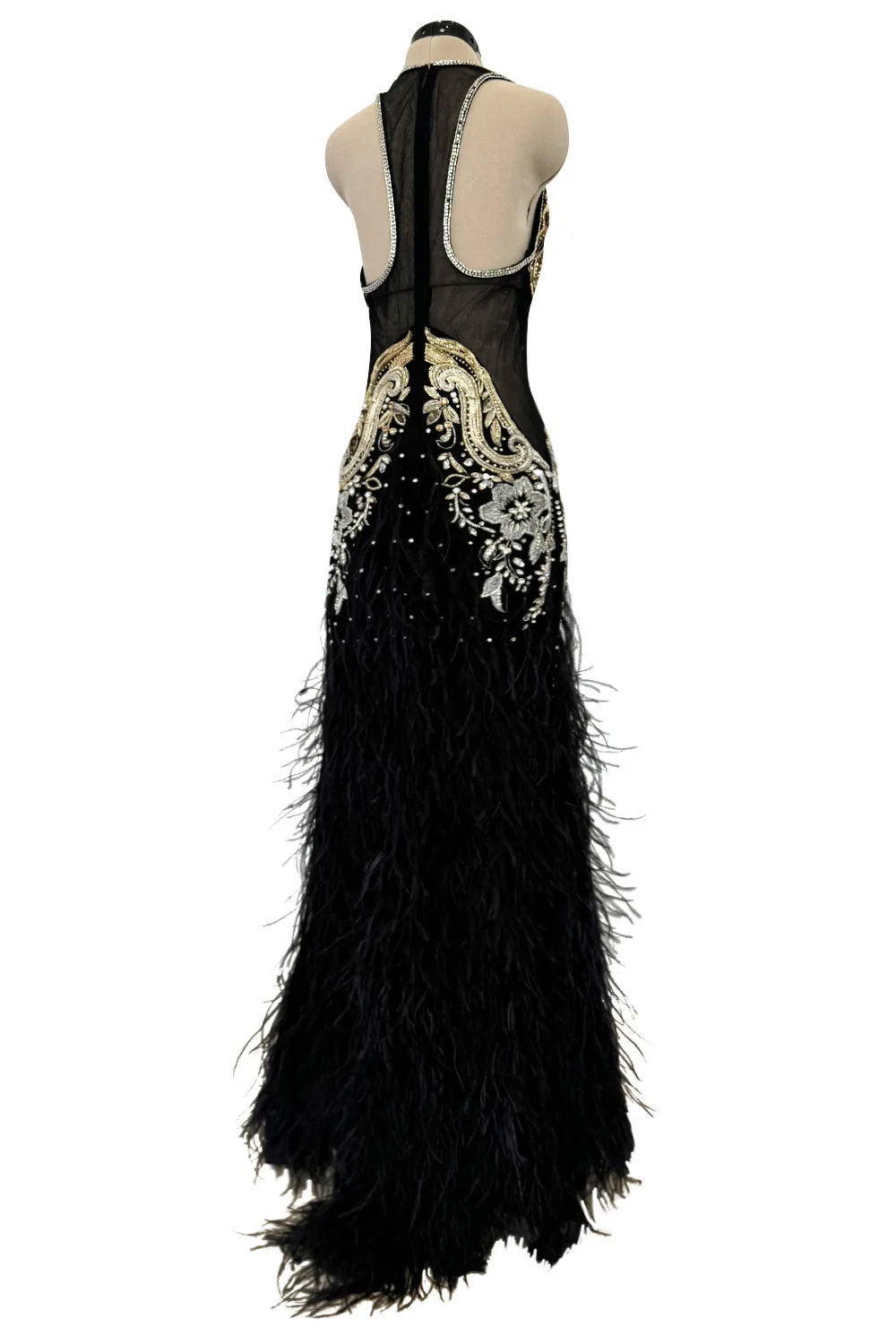 Extraordinary 2015 Roberto Cavalli Runway Feather & Net Dress w Bead & Sequin Detailing