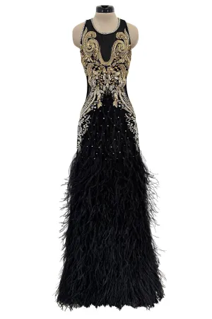 Extraordinary 2015 Roberto Cavalli Runway Feather & Net Dress w Bead & Sequin Detailing