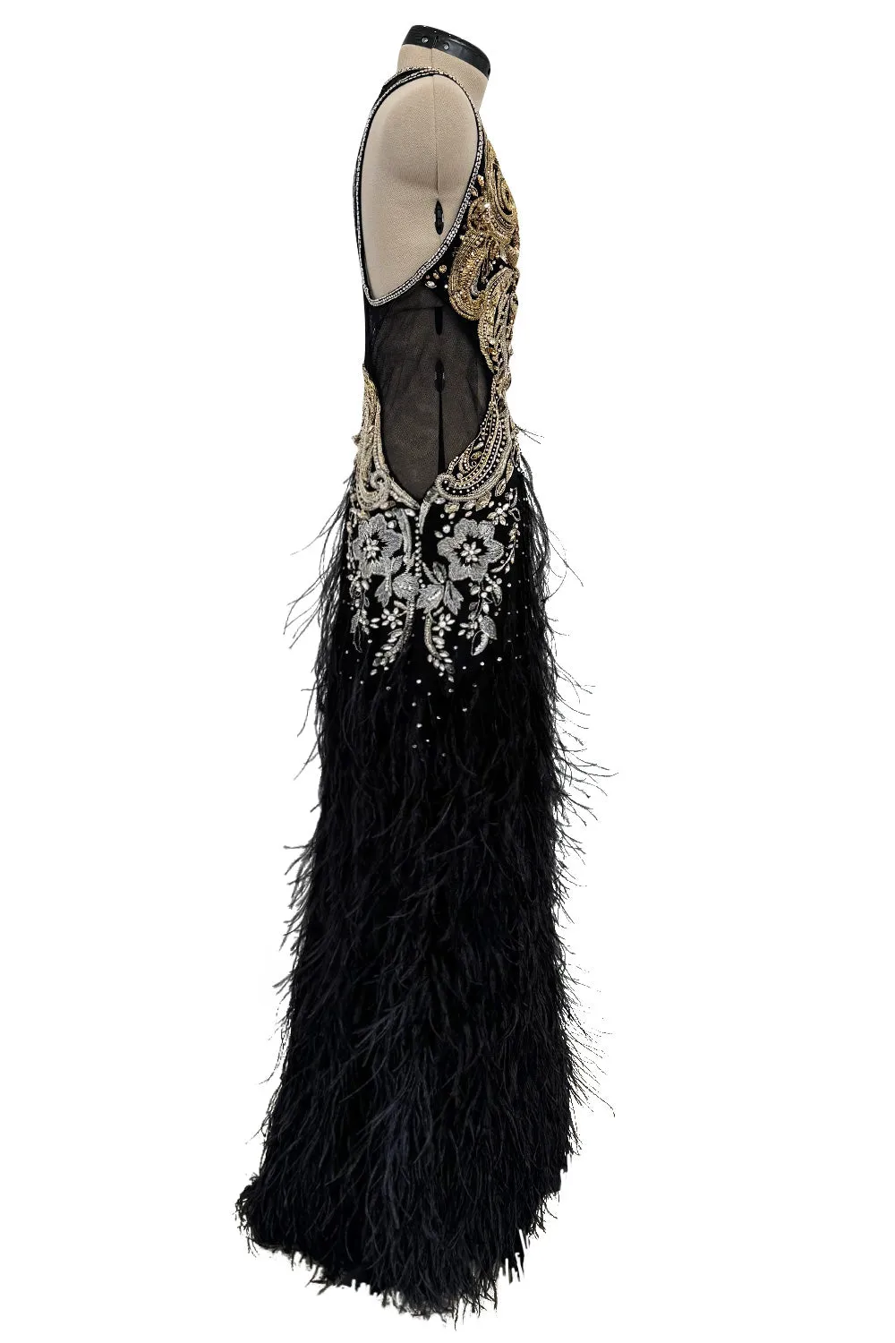 Extraordinary 2015 Roberto Cavalli Runway Feather & Net Dress w Bead & Sequin Detailing
