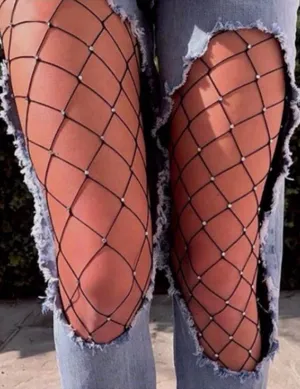 Fashion Black Sparkle Fishnet Pantyhose