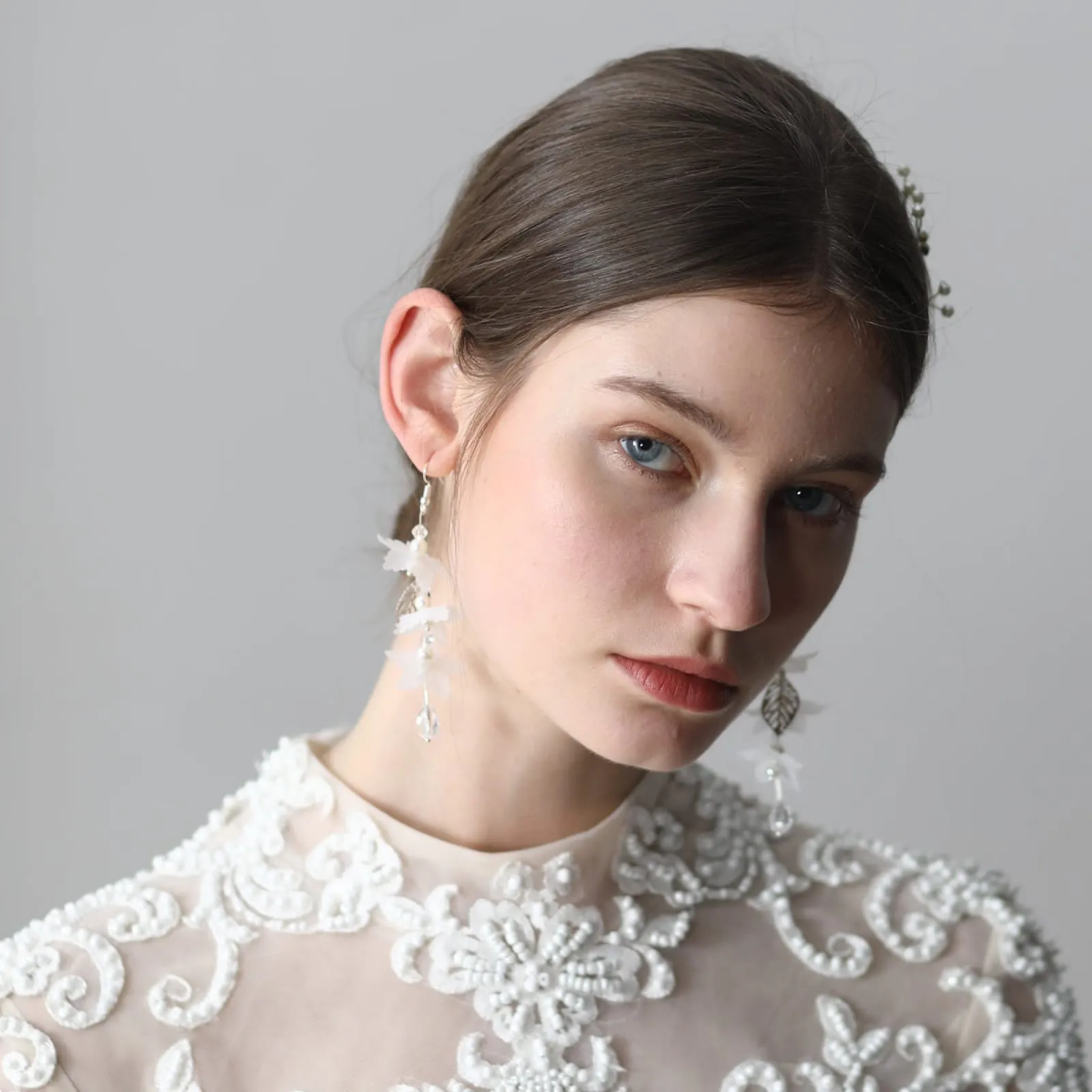 Fashion Chiffon Flower Silver Bridal Earring Chic Wedding Earring Party Prom Accessories