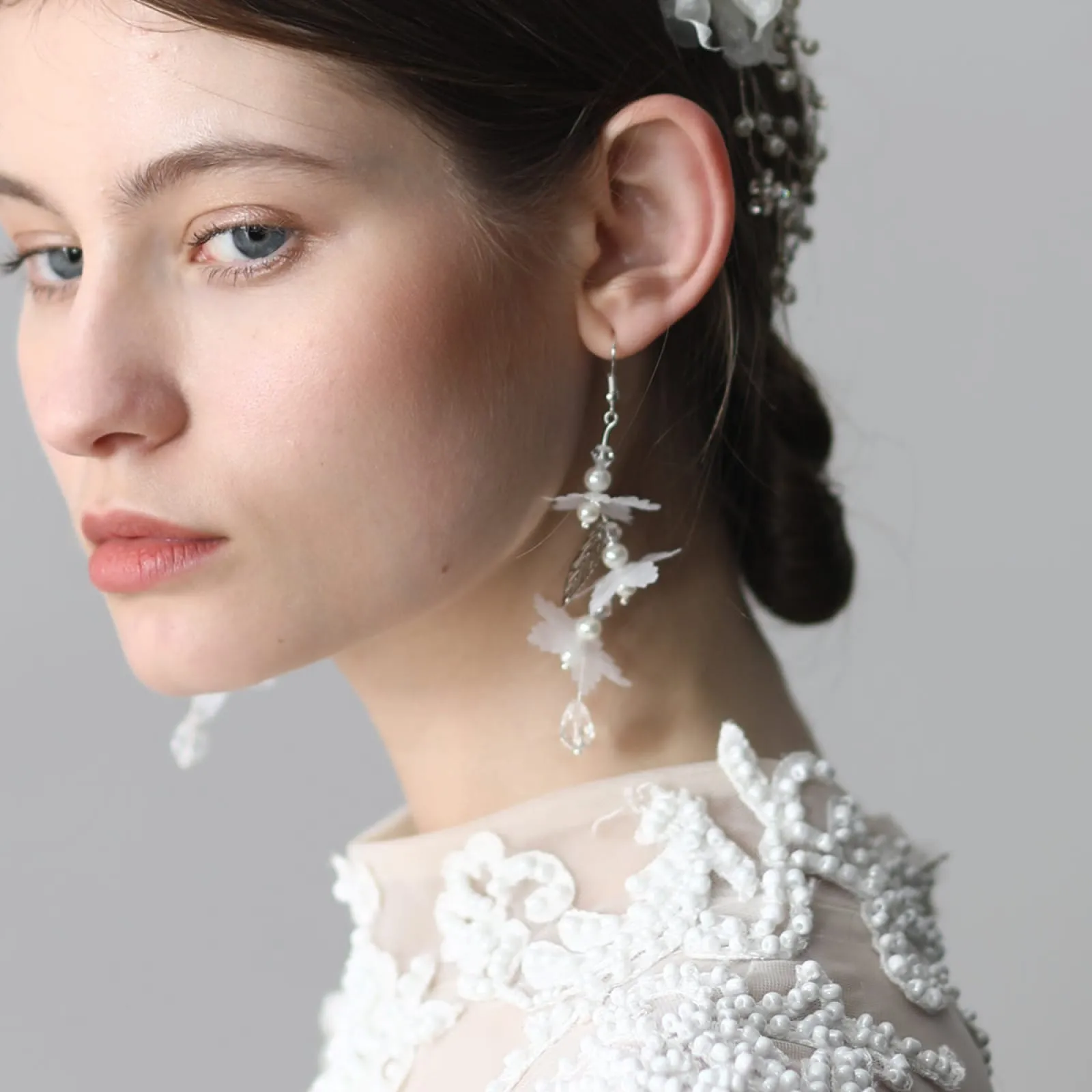 Fashion Chiffon Flower Silver Bridal Earring Chic Wedding Earring Party Prom Accessories