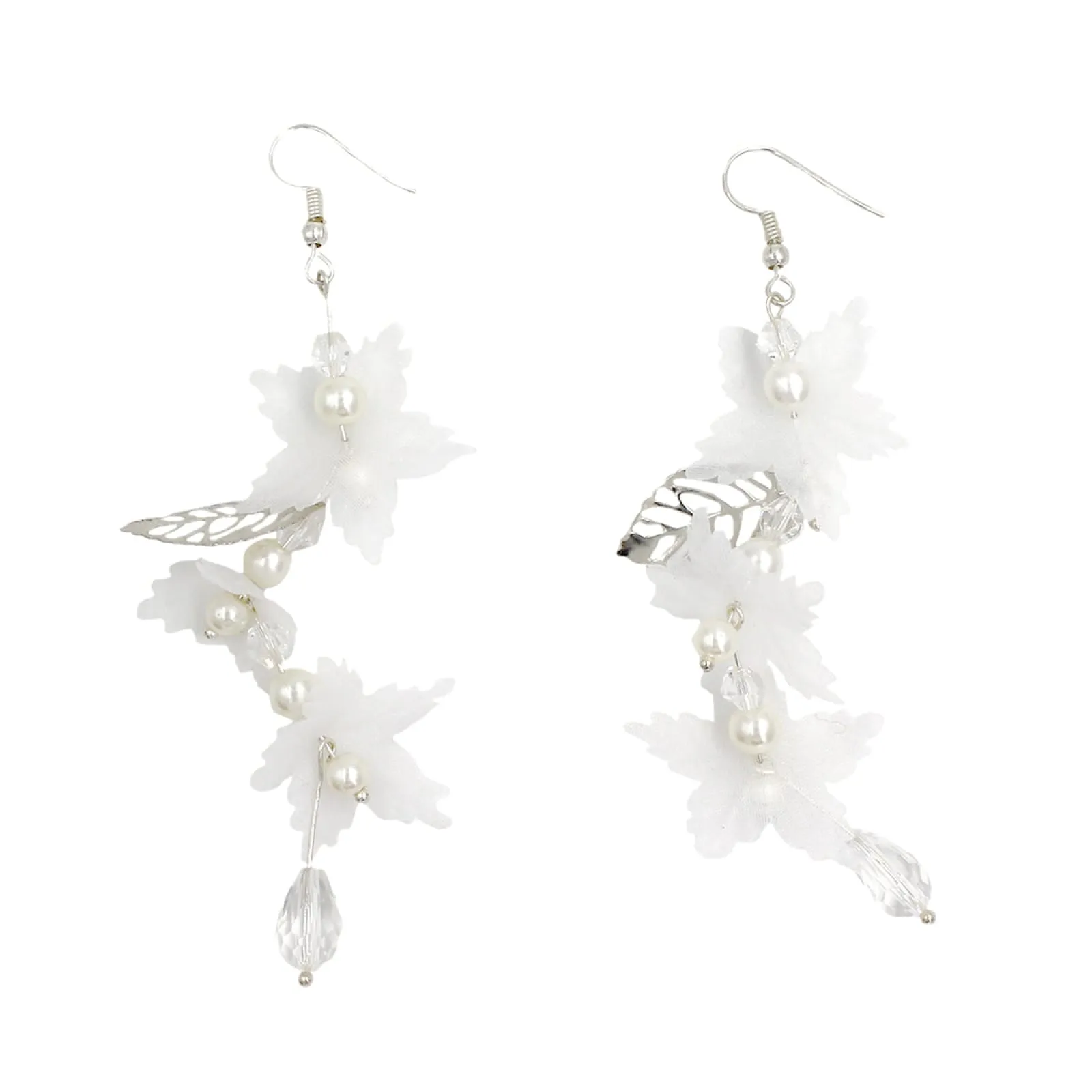 Fashion Chiffon Flower Silver Bridal Earring Chic Wedding Earring Party Prom Accessories