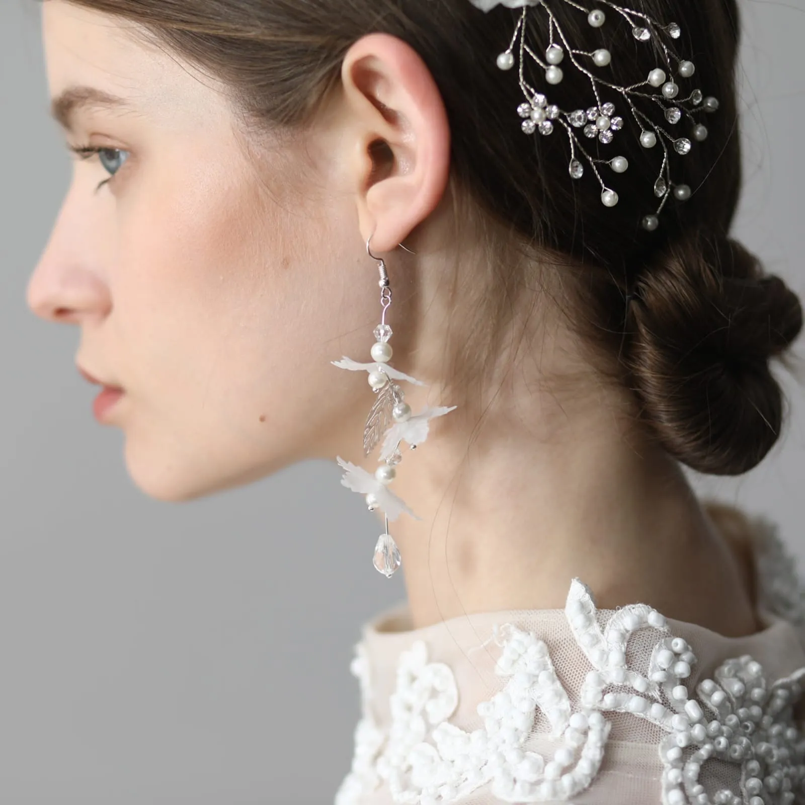 Fashion Chiffon Flower Silver Bridal Earring Chic Wedding Earring Party Prom Accessories
