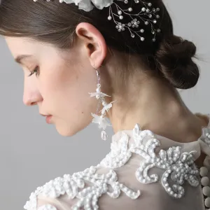 Fashion Chiffon Flower Silver Bridal Earring Chic Wedding Earring Party Prom Accessories